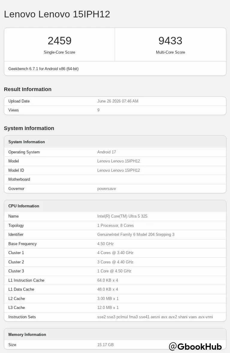 Lenovo Cb 15 IP H12 Geenbench Score