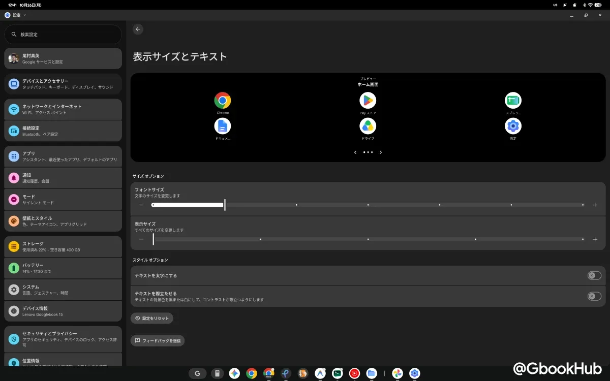 Googlebook Display Settings