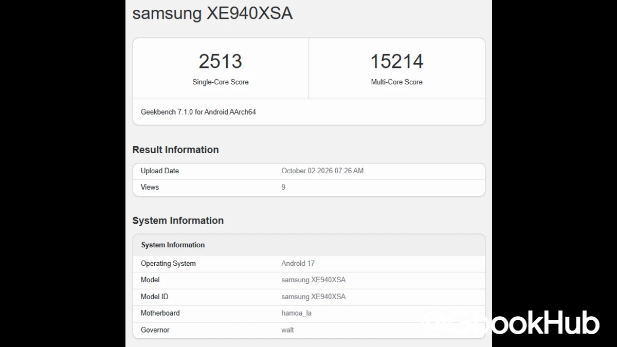 Samsung Googlebook XE940XSA on Geekbench
