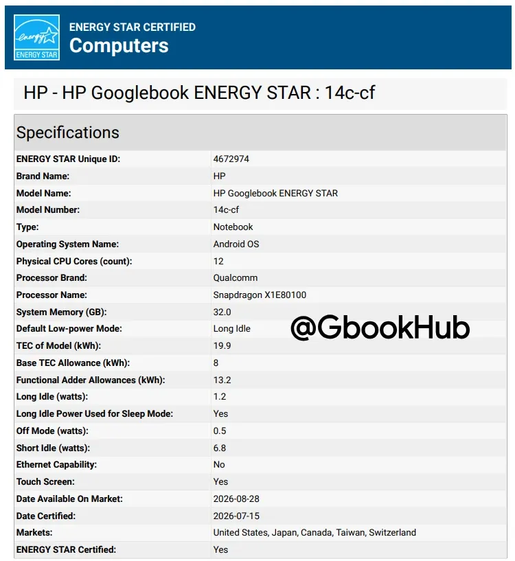 Hp Googlebook 14c Cf Energy Star