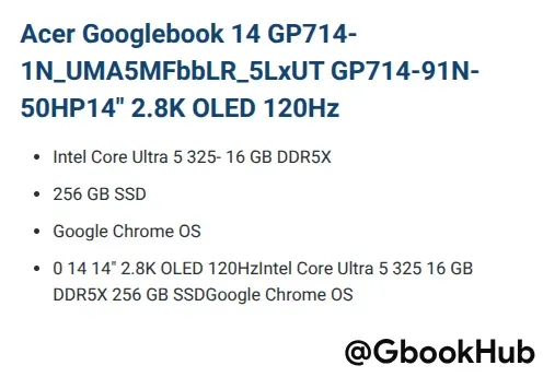 Acer Googlebook G P714 91 N Shop Specifications