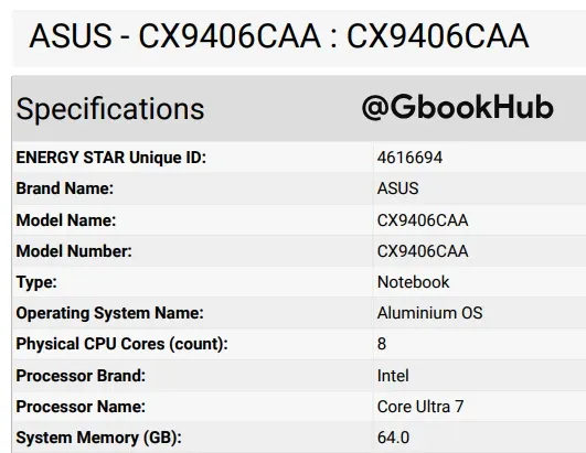 Asus Lapis Cx9406 Googlebook Name and Specs Pickup