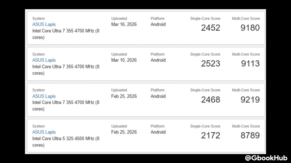 Googlebook ASUS Lapis Geekbench