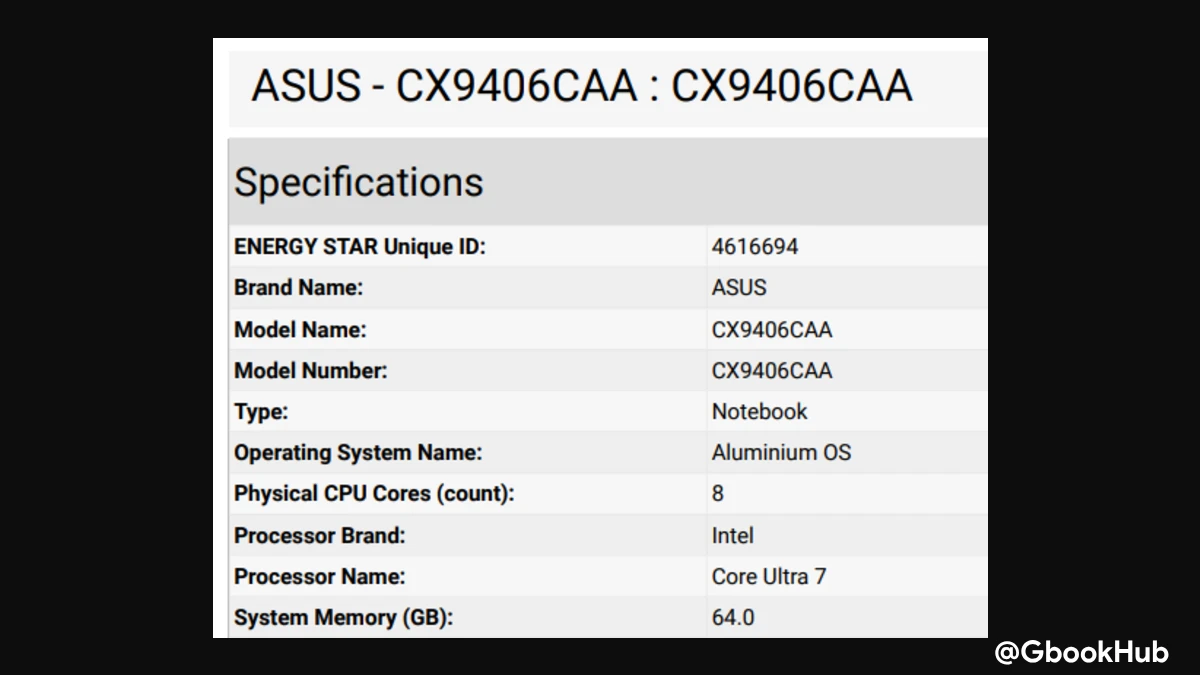 ASUS Googlebook Lapis CX9406 name and Specifications