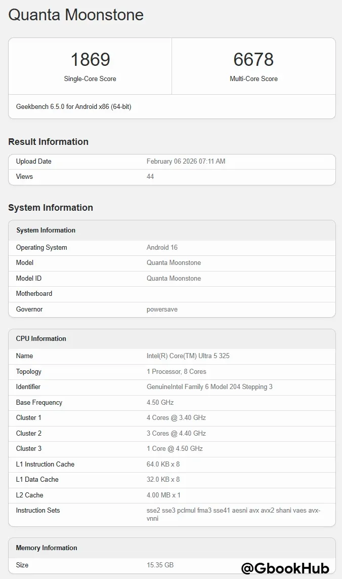 Googlebook Acer Moonstone Geekbench 2