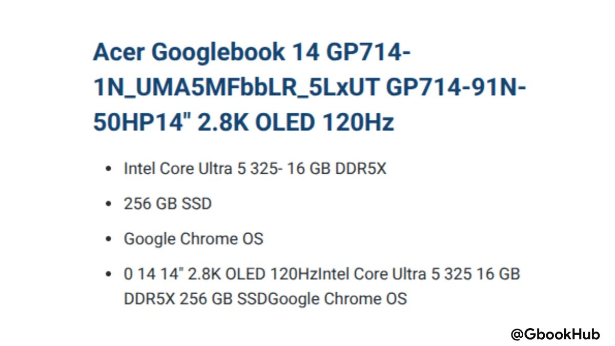 Acer Googlebook 14 GP714 Specification